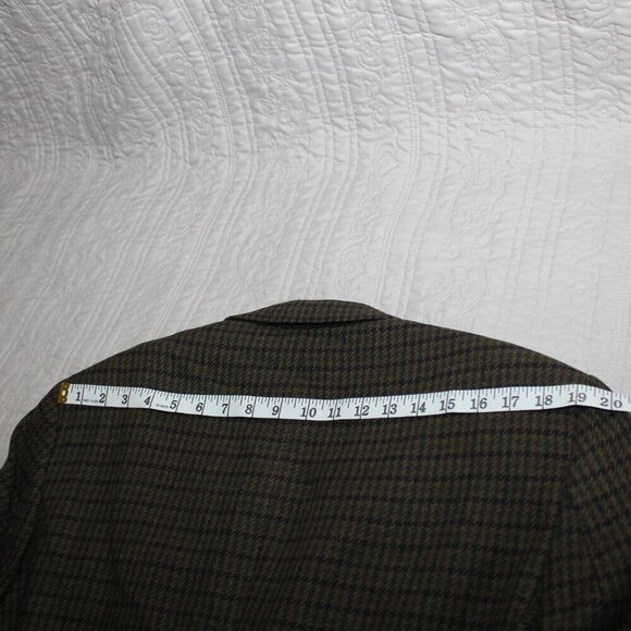 Burberrys Mens Vintage Sport Coat Wool Green Navy Houndstooth see measurements - Picture 10 of 14